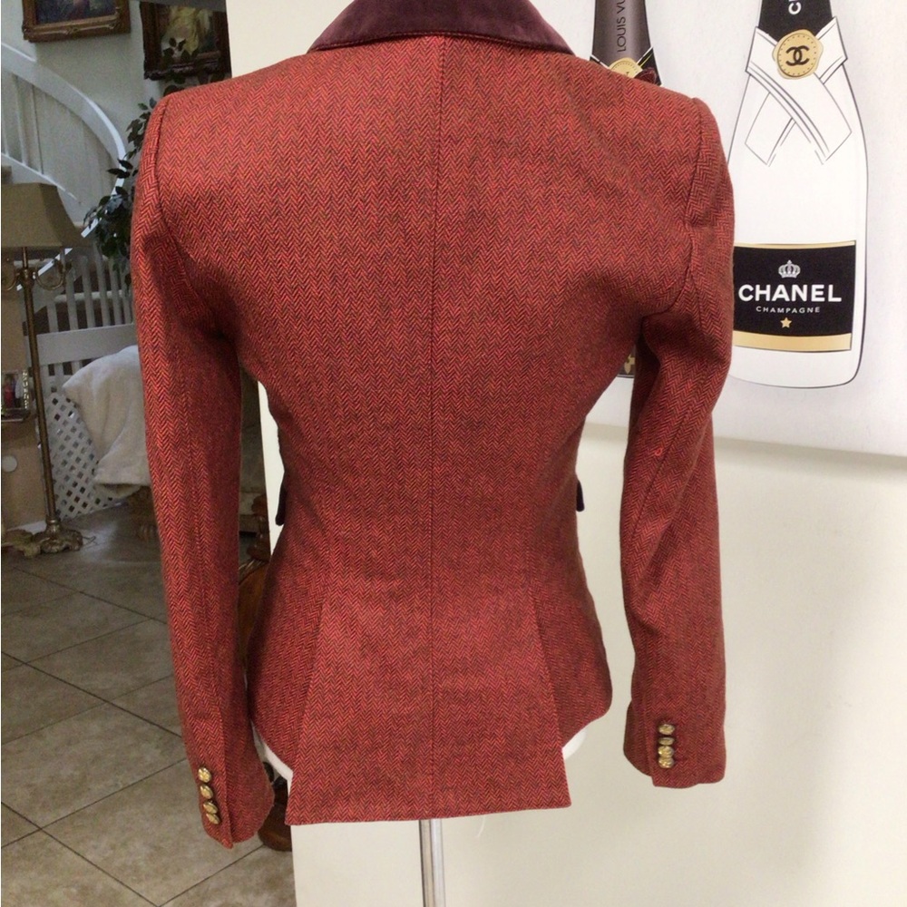 Smythe Velvet Trimmed Peak Lapeled Herringbone Blazer - Picture 15 of 16